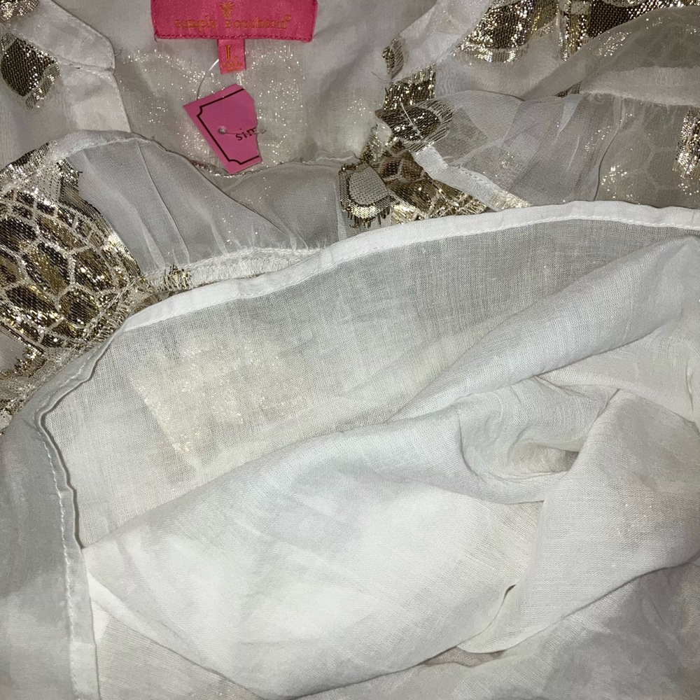 Simply Southern NEW Turtle Gold Sequin chiffon Baby Doll Tiered Full Dress L NWT - Picture 7 of 8